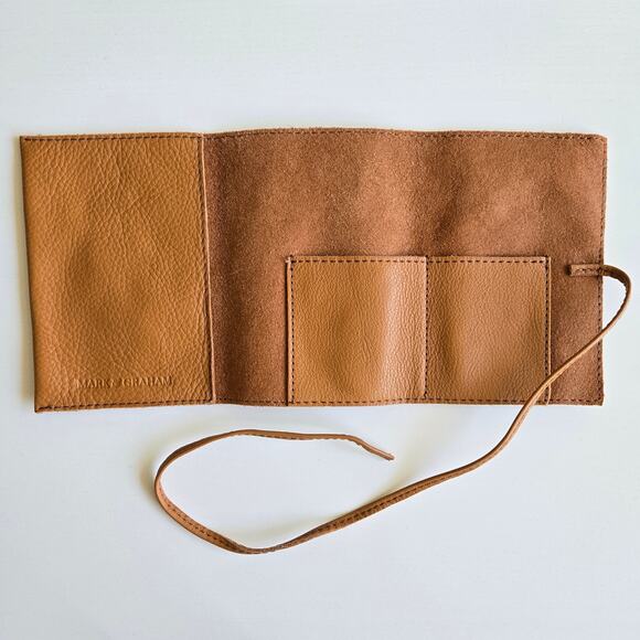 Mark & Graham NEW Leather Charger Rollup Camel Brown Tan with Tie NWOT Monogram - Picture 5 of 11